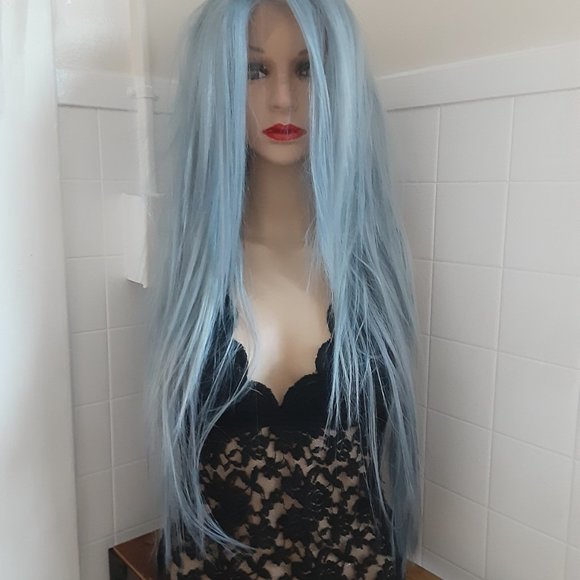 Scene wig EMO Wig silver blue lace front wig gothic - Picture 2 of 8